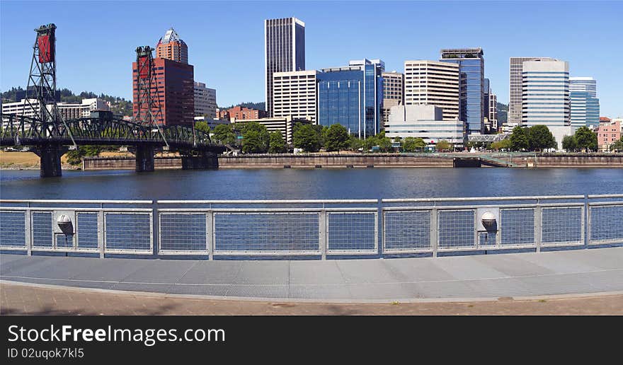 Portland skyline from the Vera Katz promenade on the east side of the city. Portland skyline from the Vera Katz promenade on the east side of the city.