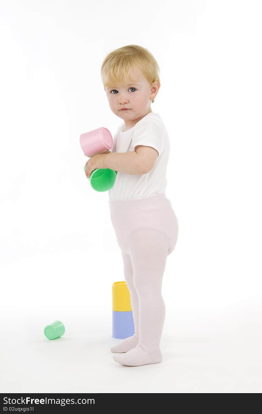 Infant and cubes, on white background. Infant and cubes, on white background.