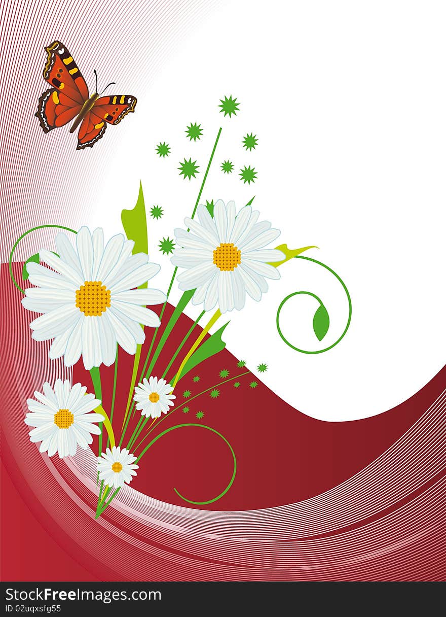 A Background With Daisies And Butterflies