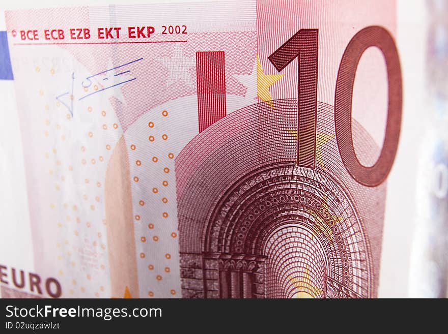 Closeup of a bank note 10 euro bill