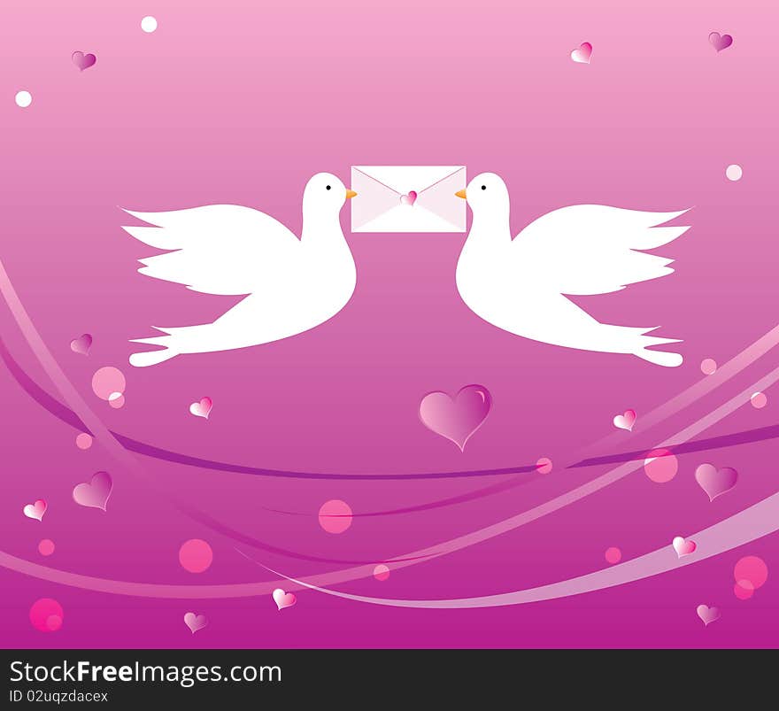 Abstract valentine vector background with doves. Abstract valentine vector background with doves