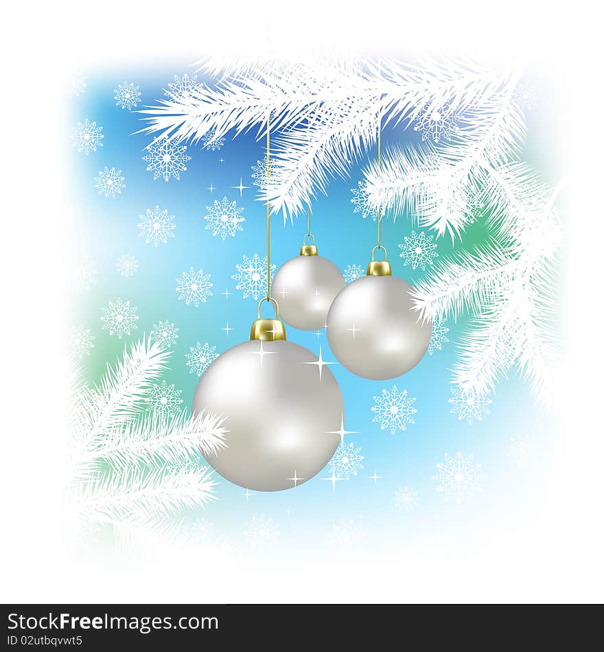 Christmas balls and snowflakes on a blue background