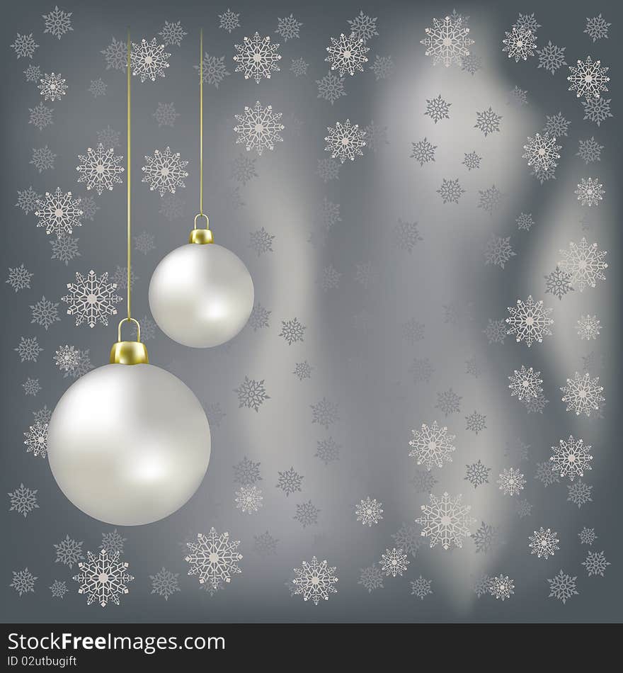 Christmas Balls And Snowflakes On A Grey