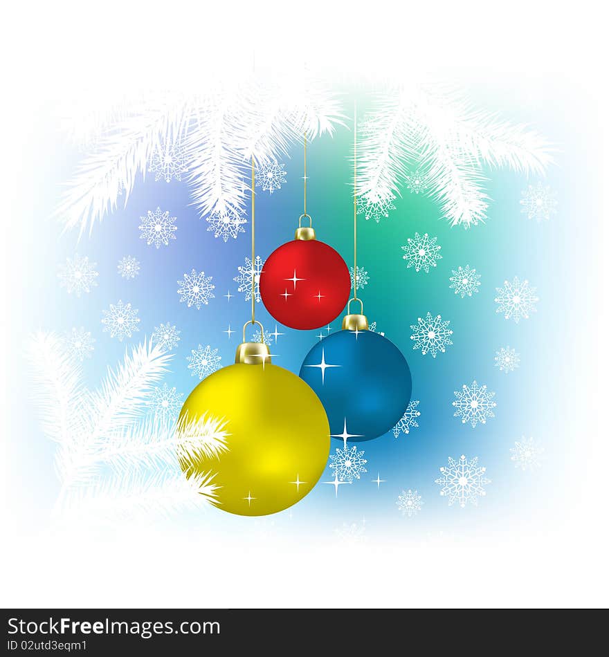 Christmas color spheres and snowflakes