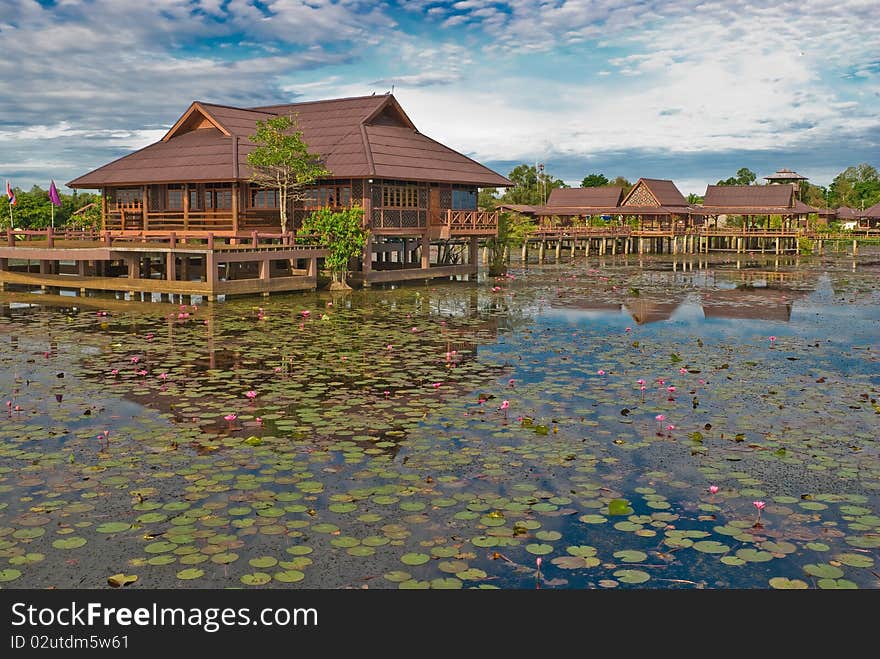 View of Lake side Hotel at Phatthalung, Thailand