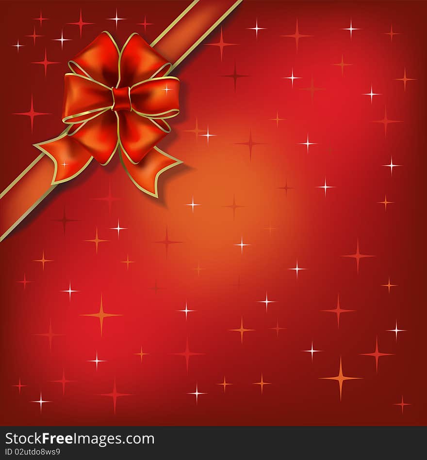 Christmas Illustration Bow On A Stars Background