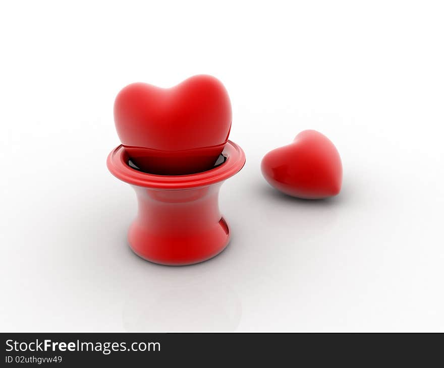 Two hearts pierced 3D image in white background