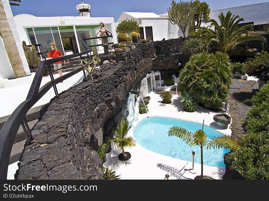 Swimming pool in natural volcanic rock area, Lanzarote,Spain