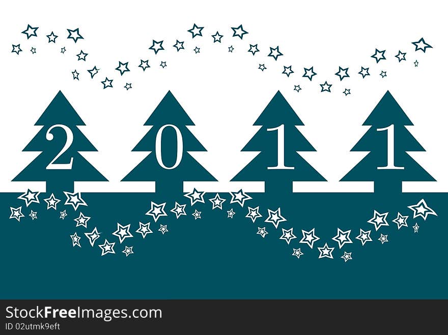 There are four new year trees with a sign 2011. There are four new year trees with a sign 2011