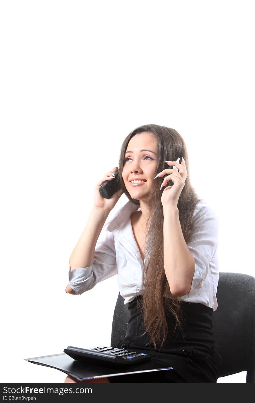 Businesswoman Speak By Two Phones