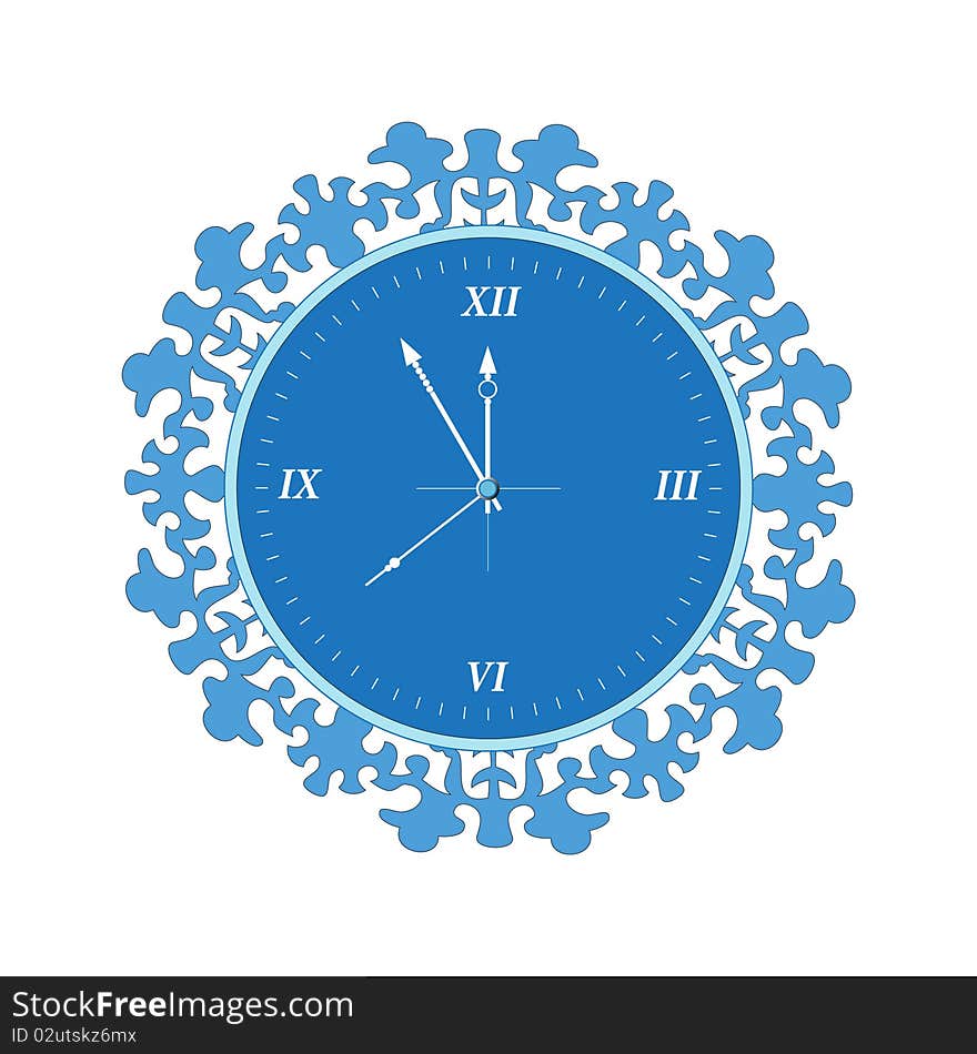 Isolated clock blue on a white blackground