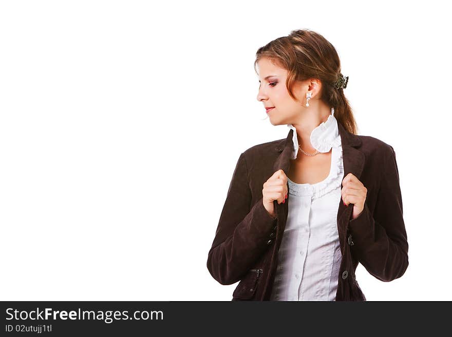 Picture of a young attractive businesswoman on white background