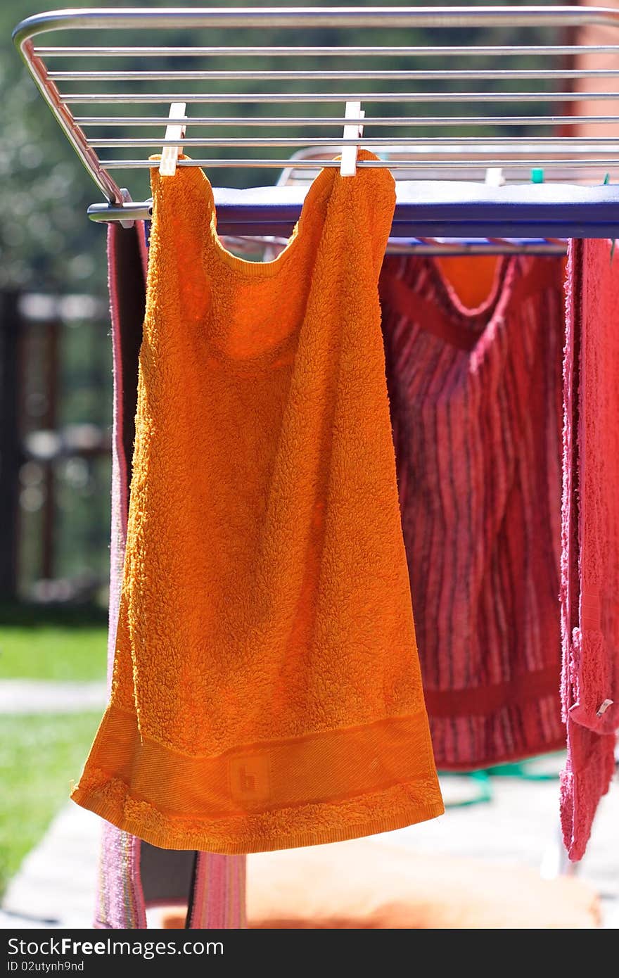 Towels drying on the clothesline. Towels drying on the clothesline.