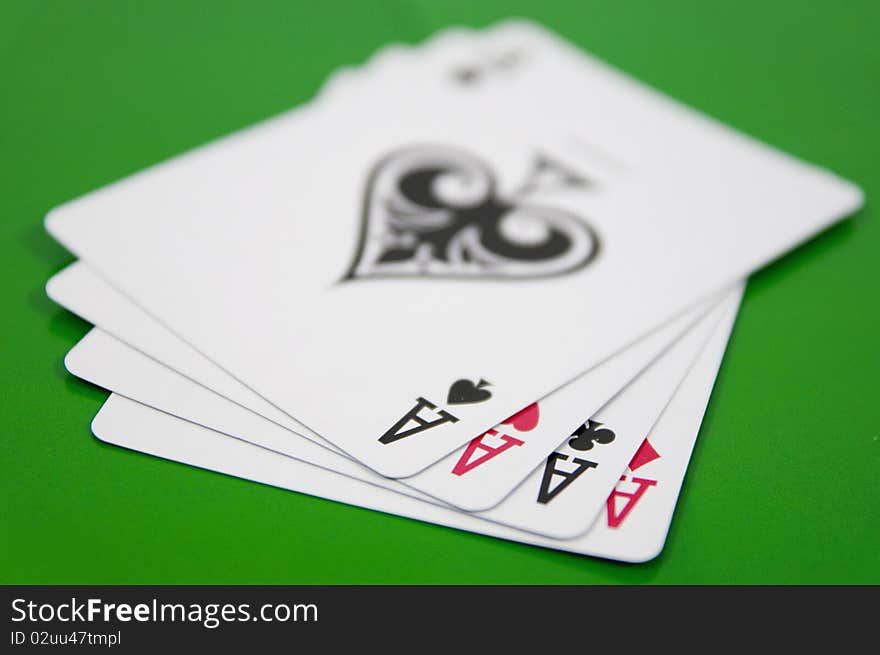 Four ace cards on casino table. Four ace cards on casino table