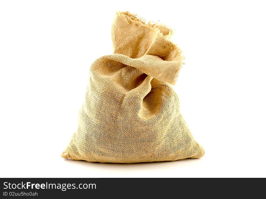 Studio shot of Brown textured sack. Isolated on white. Studio shot of Brown textured sack. Isolated on white