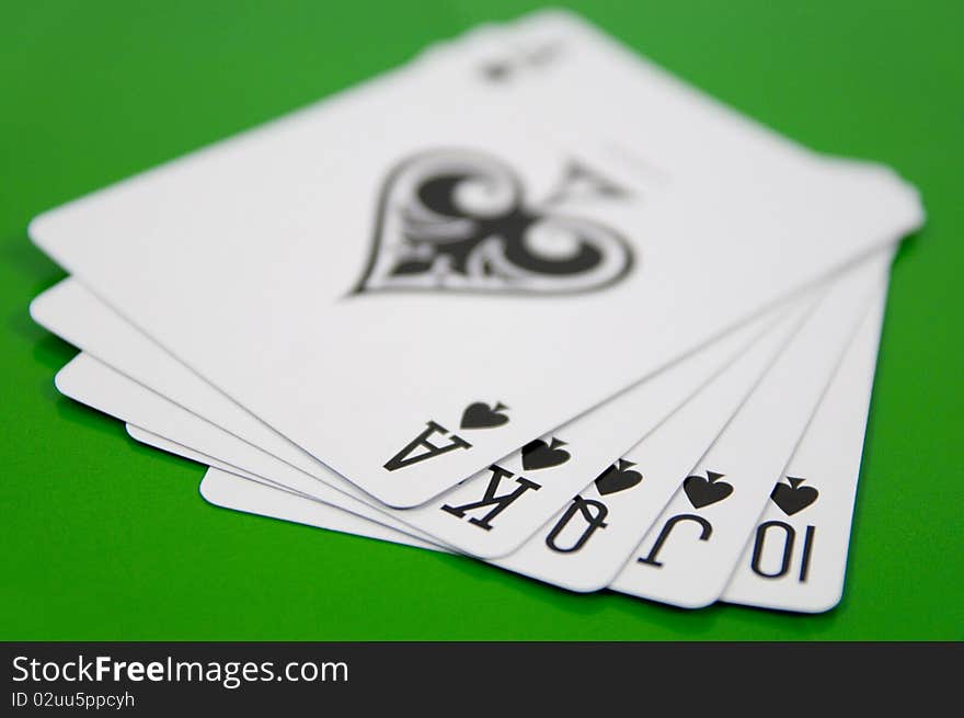 Royal flush card on casino table. Royal flush card on casino table