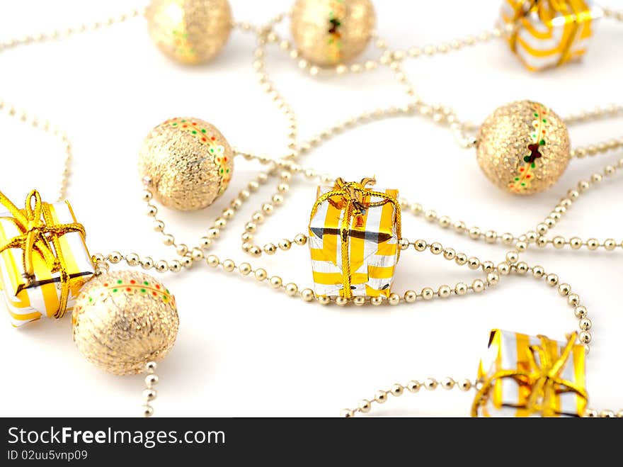 Studio shot of christmas decoration with golden gifts