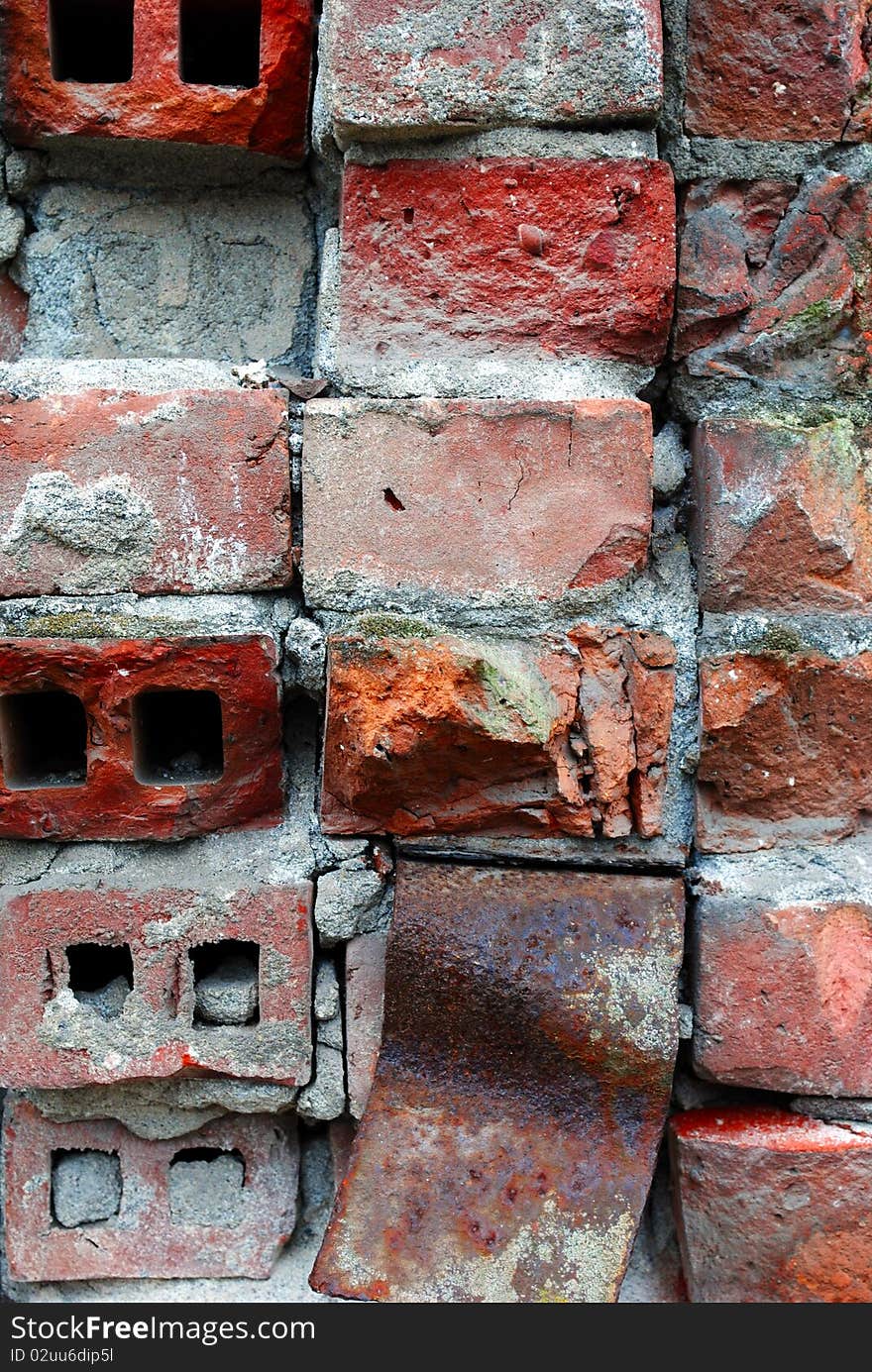 Variety of brick in a warehouse wall. Variety of brick in a warehouse wall