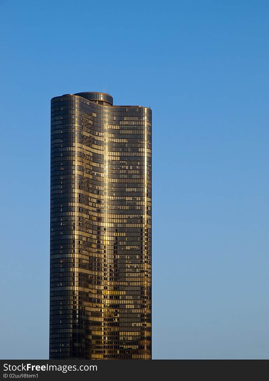 Big Tower in Chicago isolated on blue