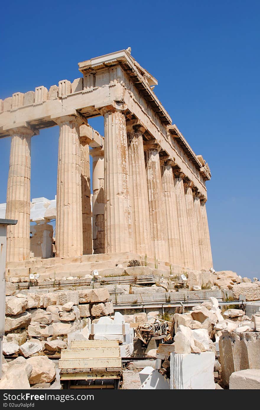 A side back close up view of Parthenon in Athens, Greece. A side back close up view of Parthenon in Athens, Greece