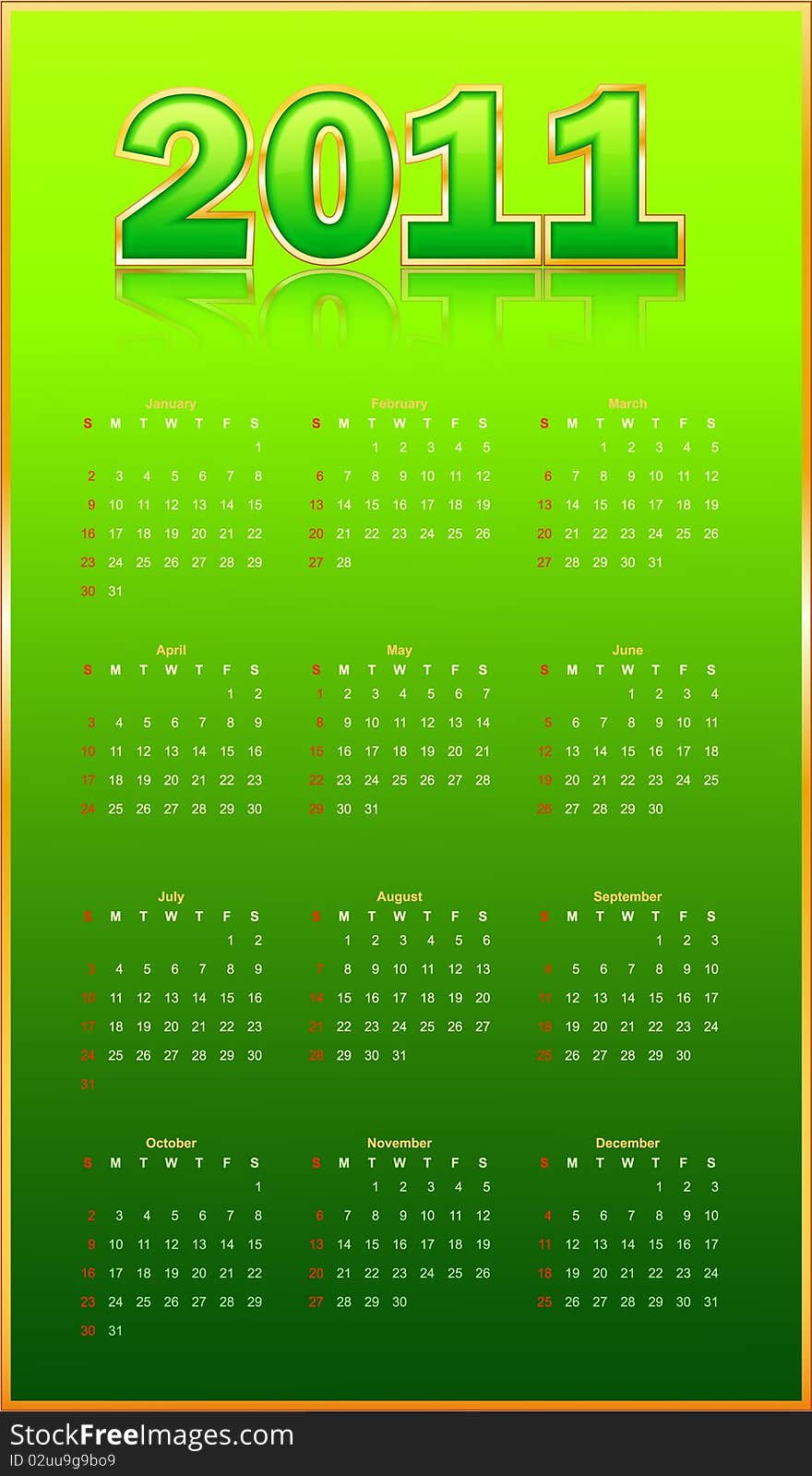 Calendar on a green background. Vector illustration.