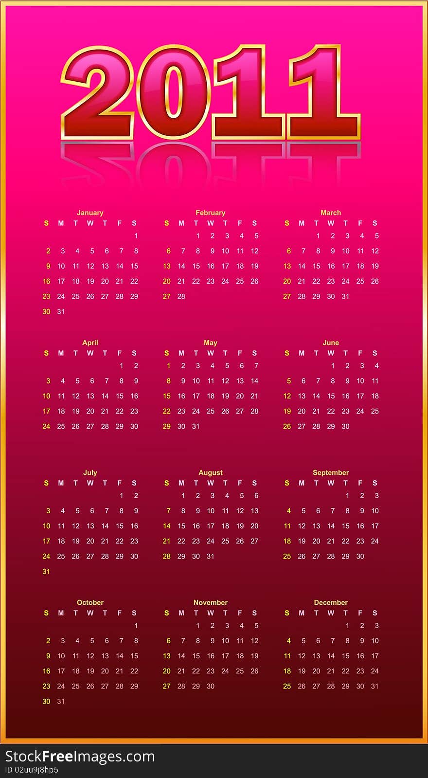 Calendar on a red background.