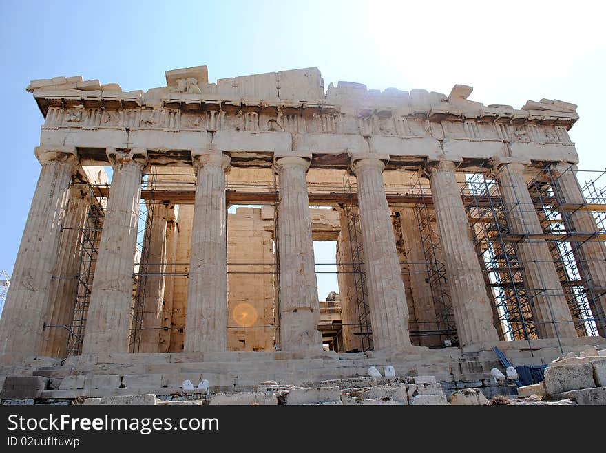 A front close up view of Parthenon in Athens, Greece. A front close up view of Parthenon in Athens, Greece