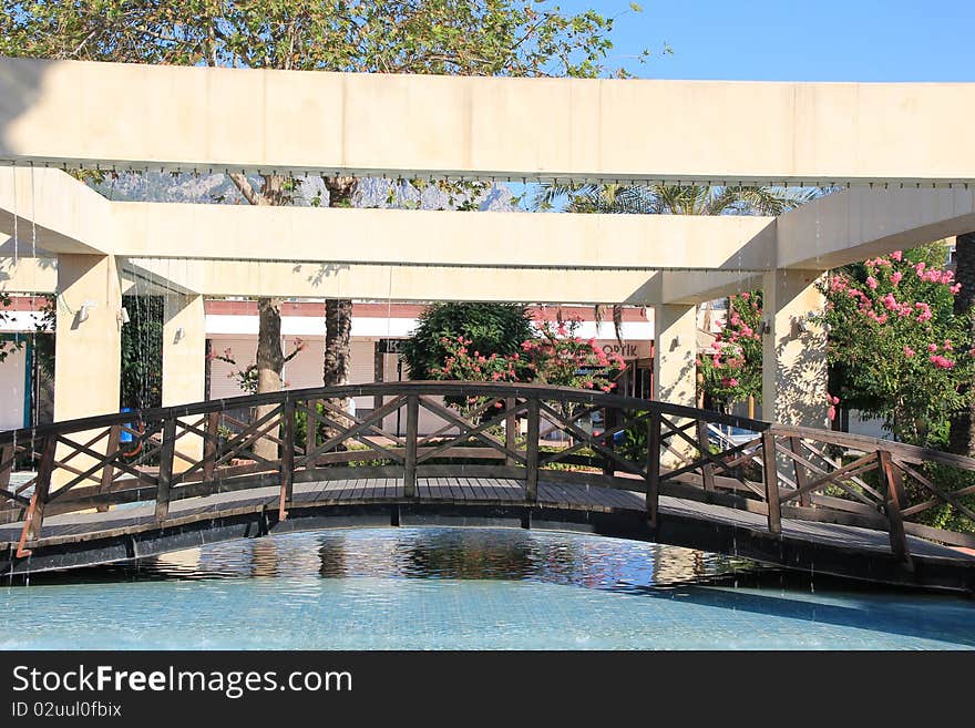 Bridge, water and interesting architecture near town's square