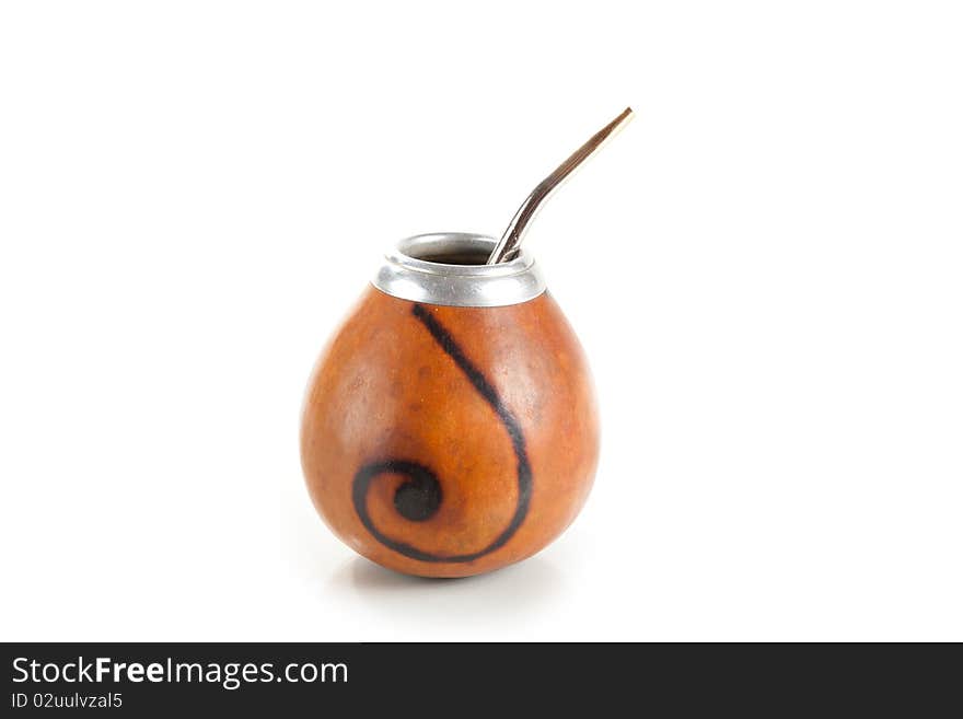 Argentinean Calabash cup, isolated on white background, natural shadow