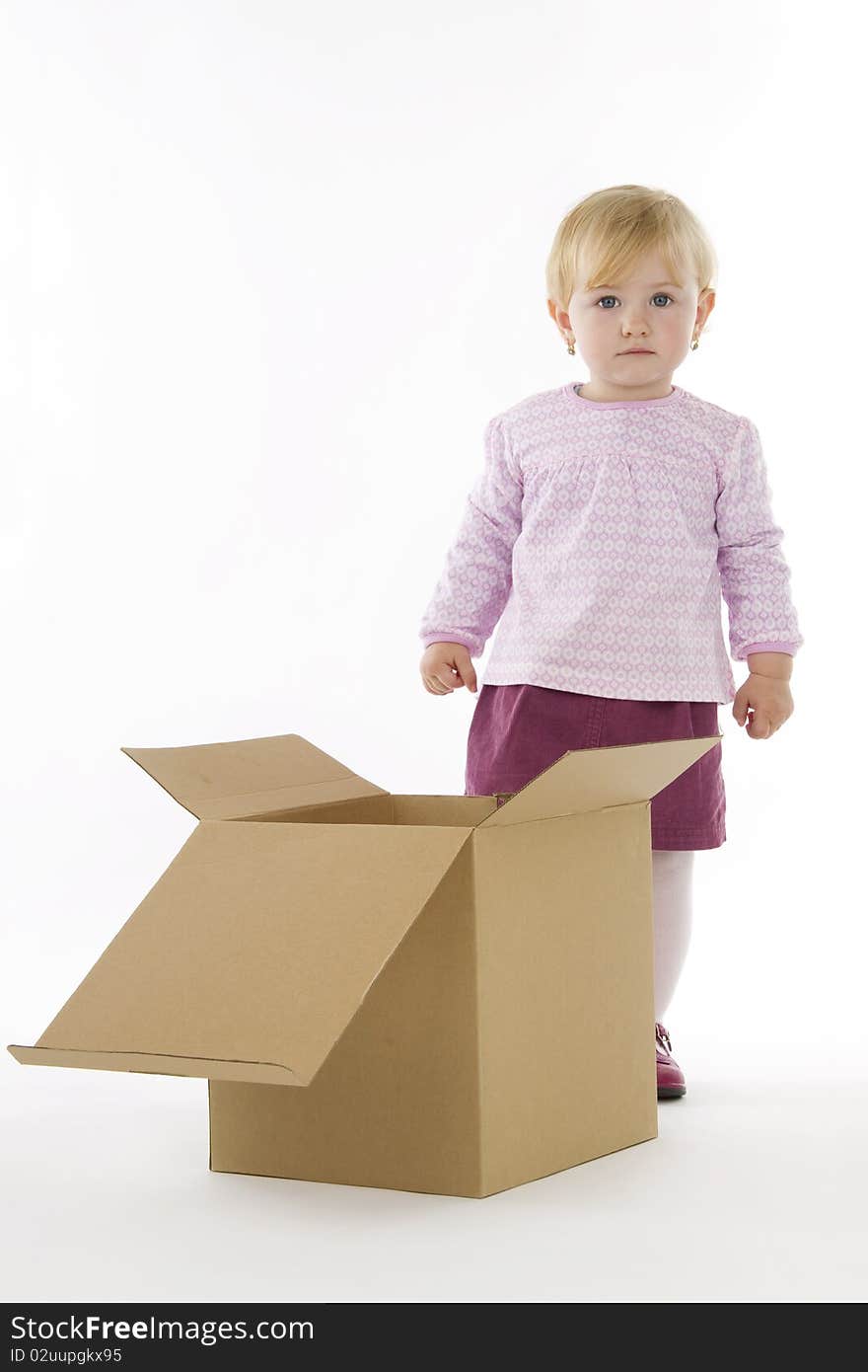 Girl with box, on white background. Girl with box, on white background.