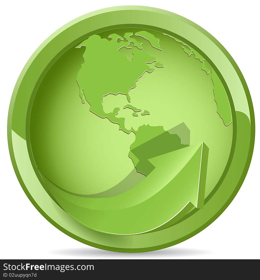 Abstract illustration green round arrow around globe. Abstract illustration green round arrow around globe