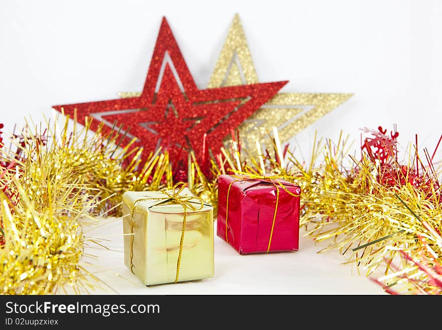 Christmas decoration stars presents gold red