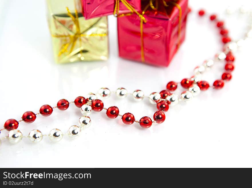 Christmas gifts decoration pearld isolated red silver gold