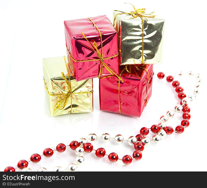 Christmas gifts decoration isolated pearls red silver gold