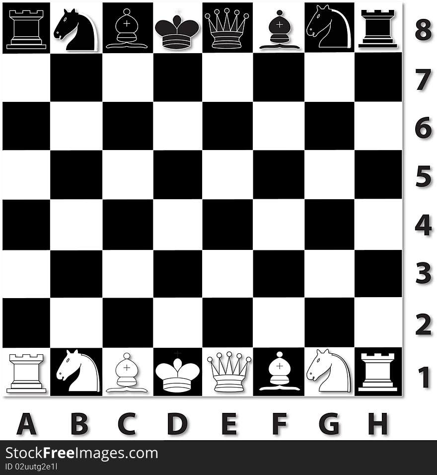 Chess board with figures.
Chess game illustration.
Chess game vector image.