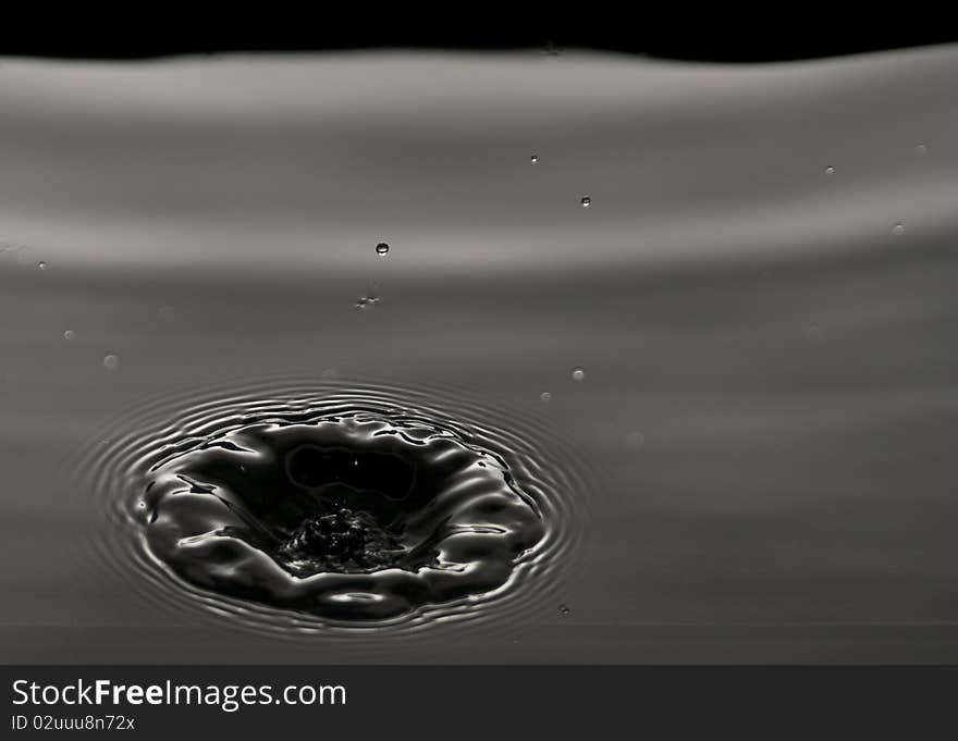 Water drop close up, black