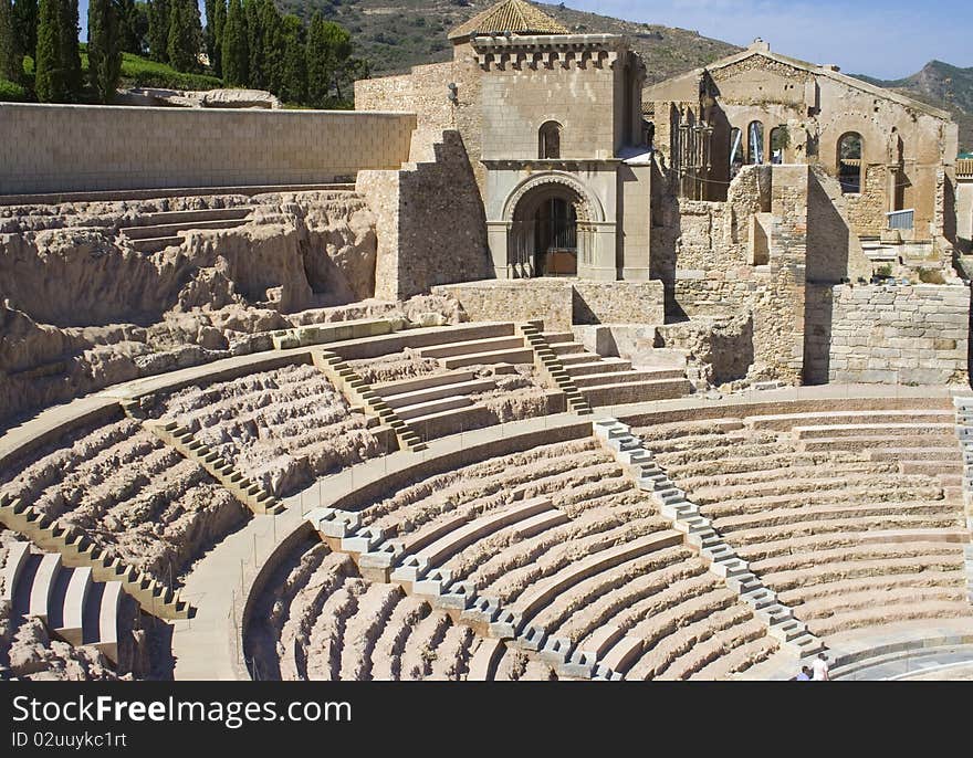 Roman theatre on a lovely sunny day in Spain.