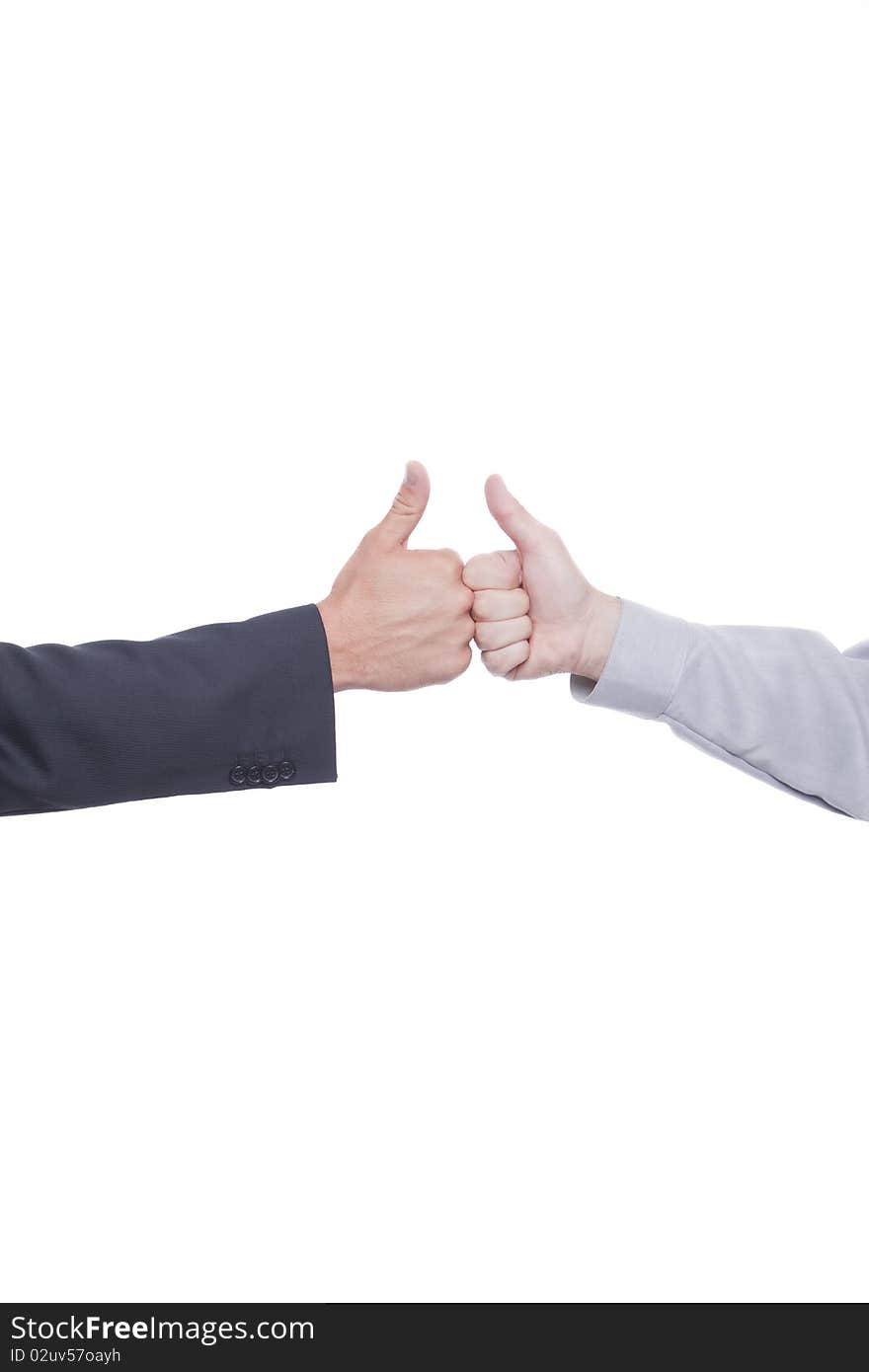 Businessman shaking hands, thumb up