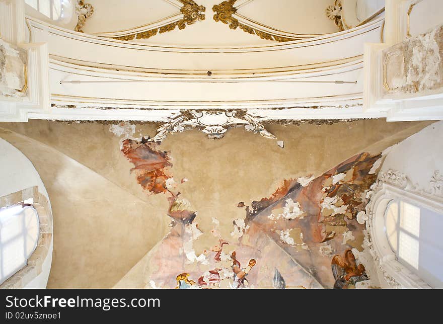 Frescoes on the ceiling of the ex convent of the withdrawal, Syracuse