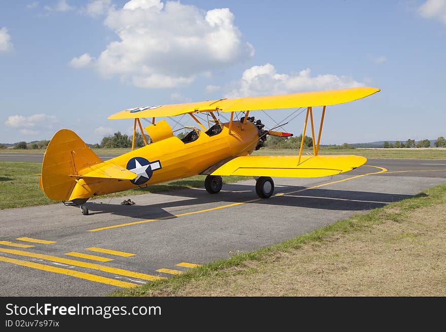 Old yellow biplane