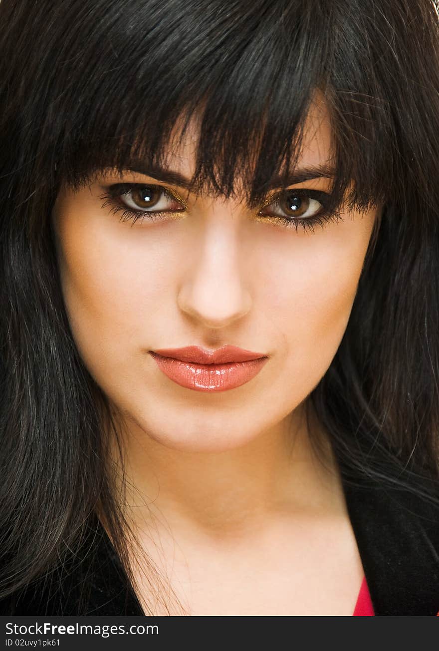 Close up portrait of charming brunette in black. Close up portrait of charming brunette in black