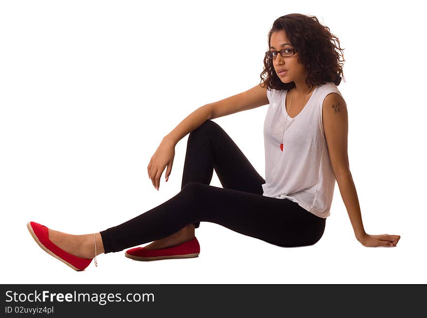 A young asian woman isolated on a white background.