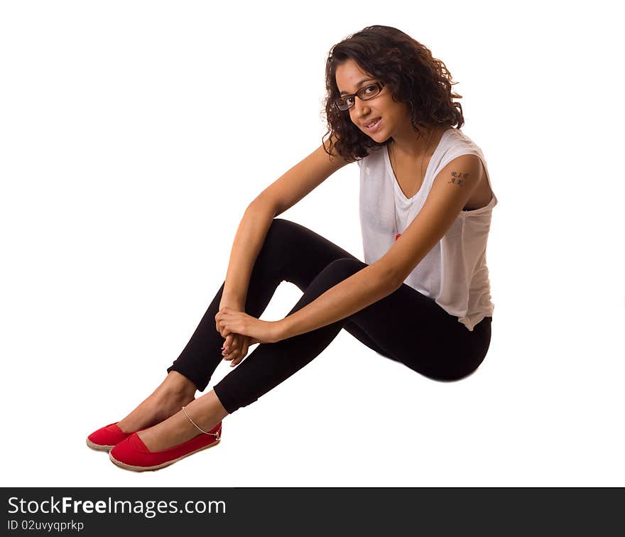 A young asian woman isolated on a white background.