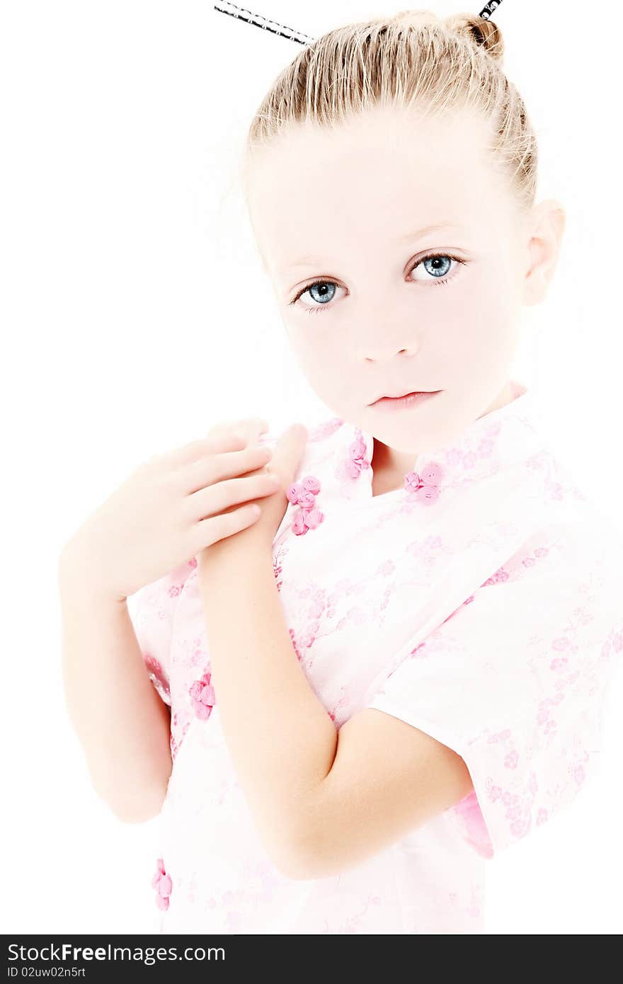 Anime style portrait of beautiful six year old american girl.