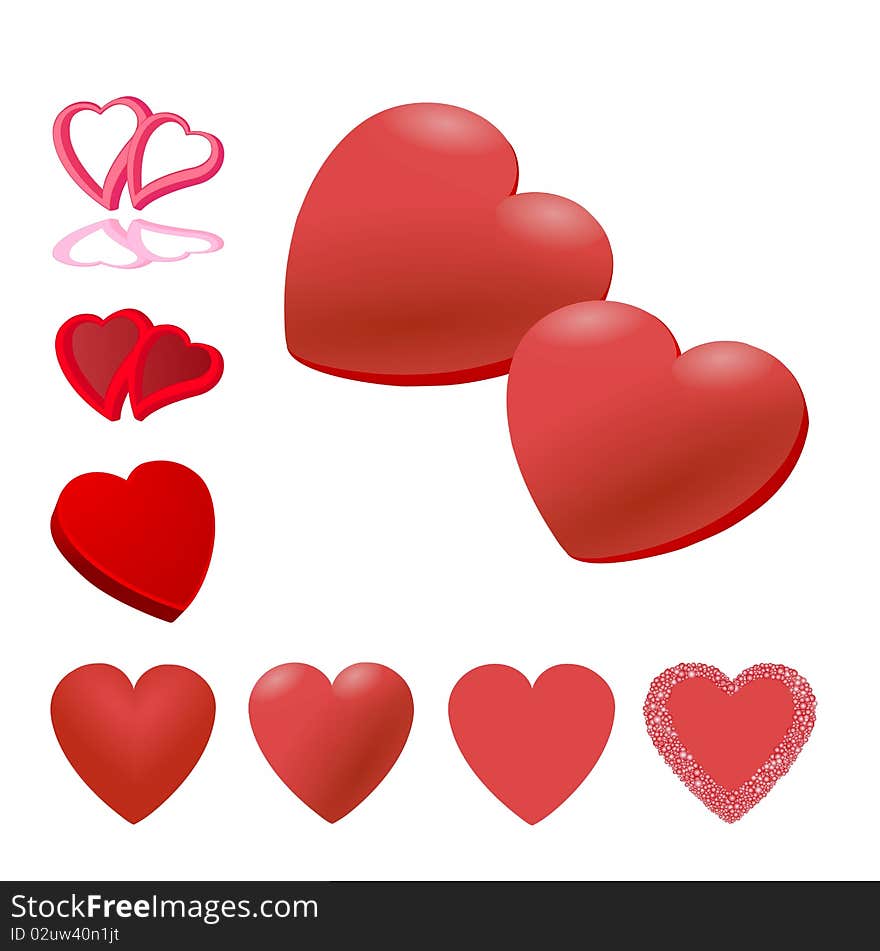 Red heart set for design,  illustration