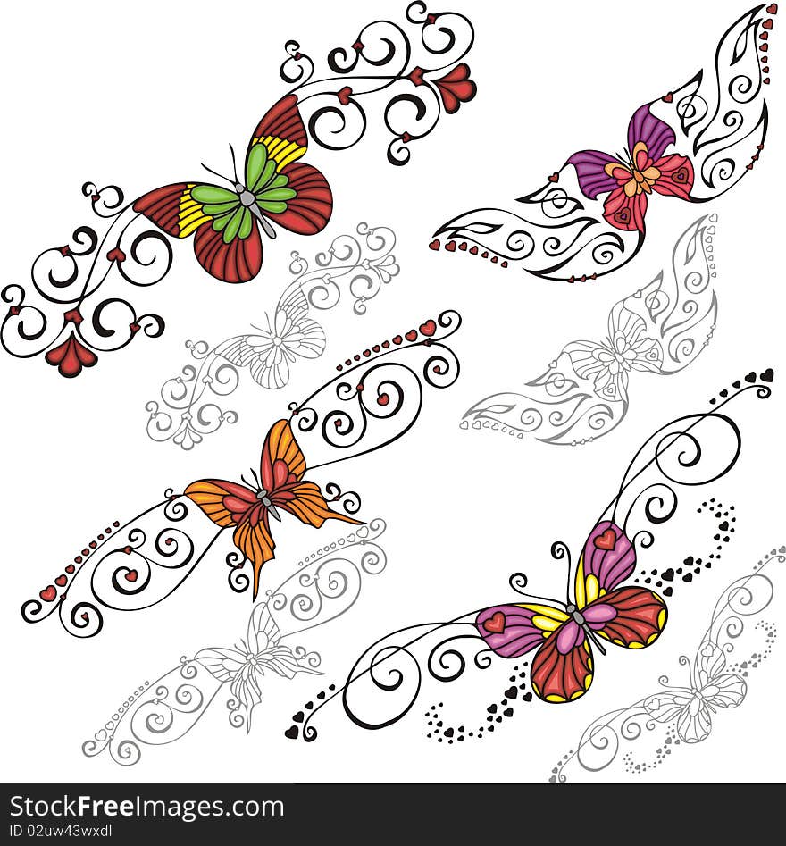 A set of Butterflies and exquisite design elements. A set of Butterflies and exquisite design elements.