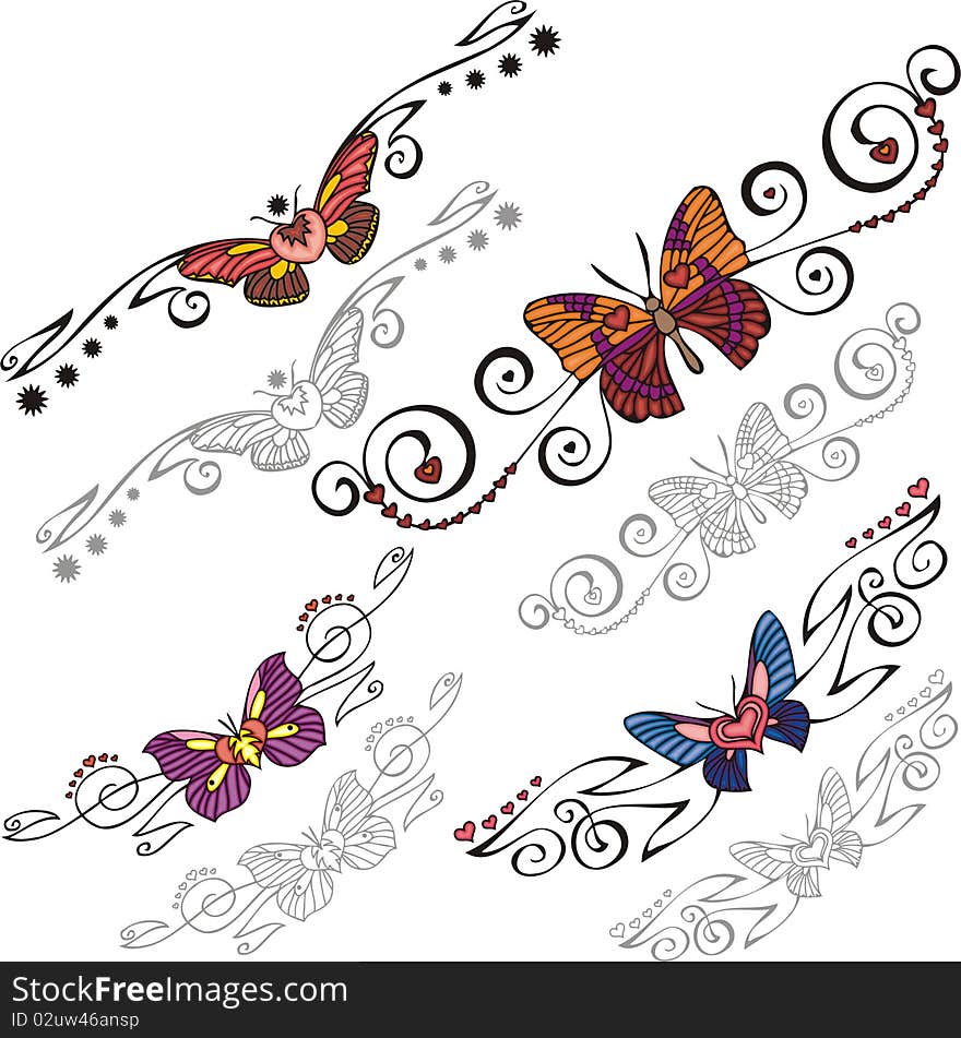 A set of Butterflies and exquisite design elements. A set of Butterflies and exquisite design elements.