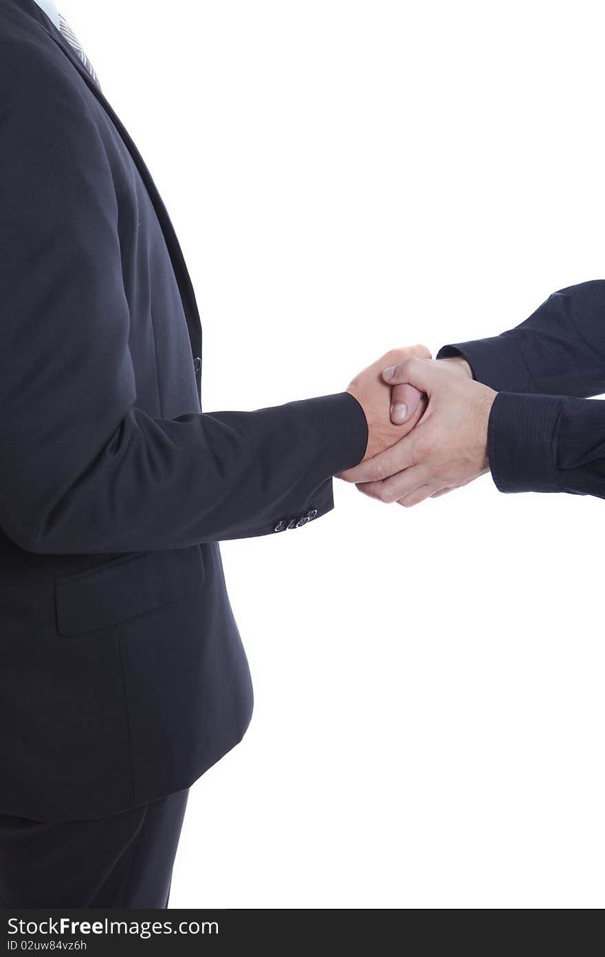 Businessman shaking hands, with both hands