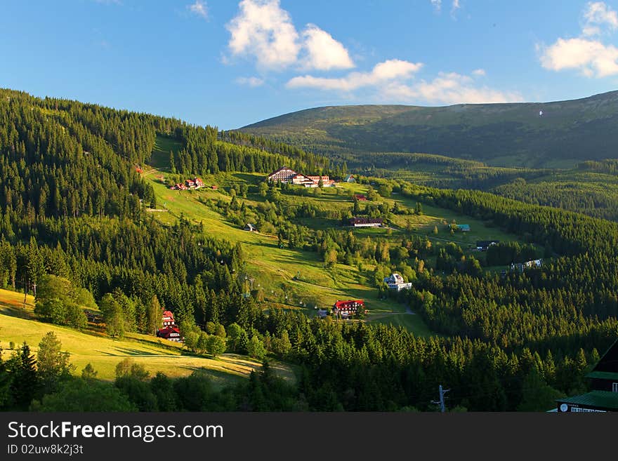 Beautiful landscape of a mountain relief of Krkonose