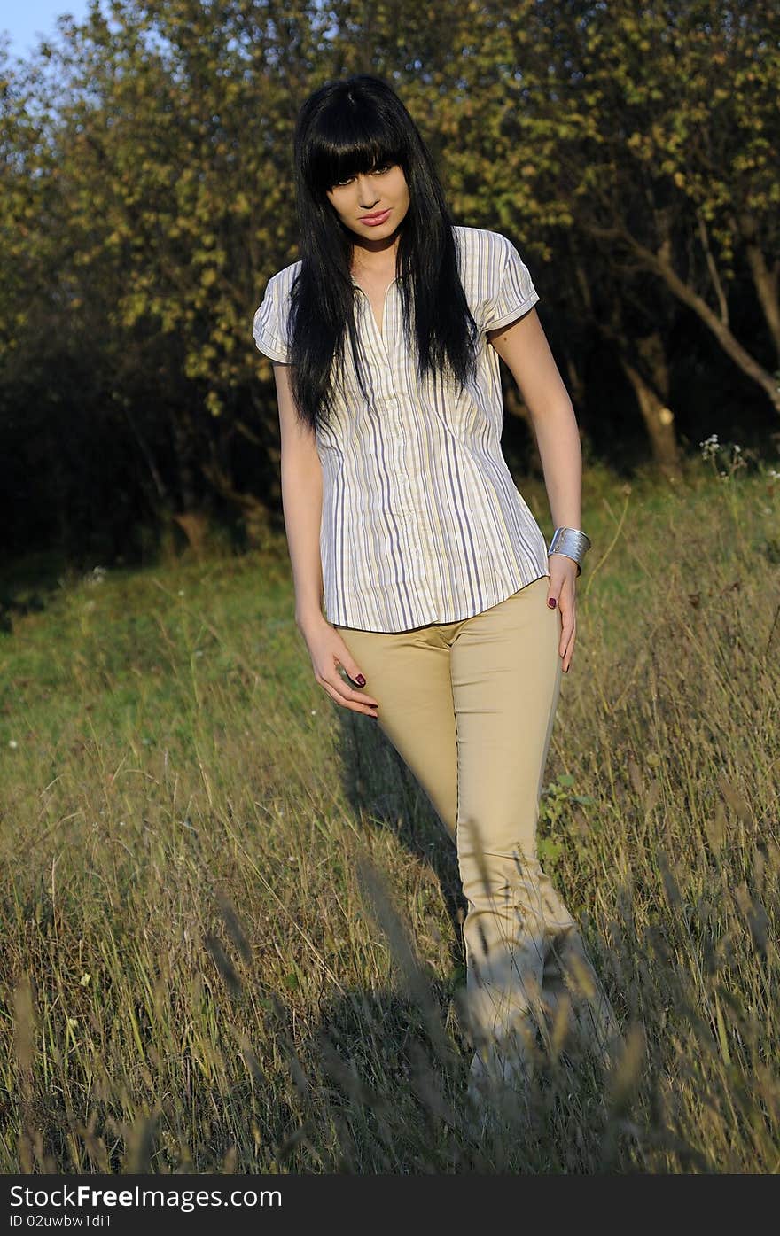 Brunette woman posing